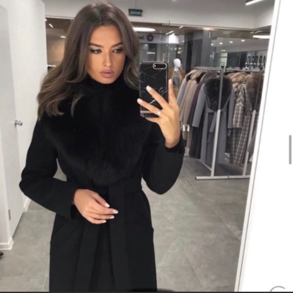 LIKE NEW / Zara Faux Fur hooded wool belted wrap coat / sz M